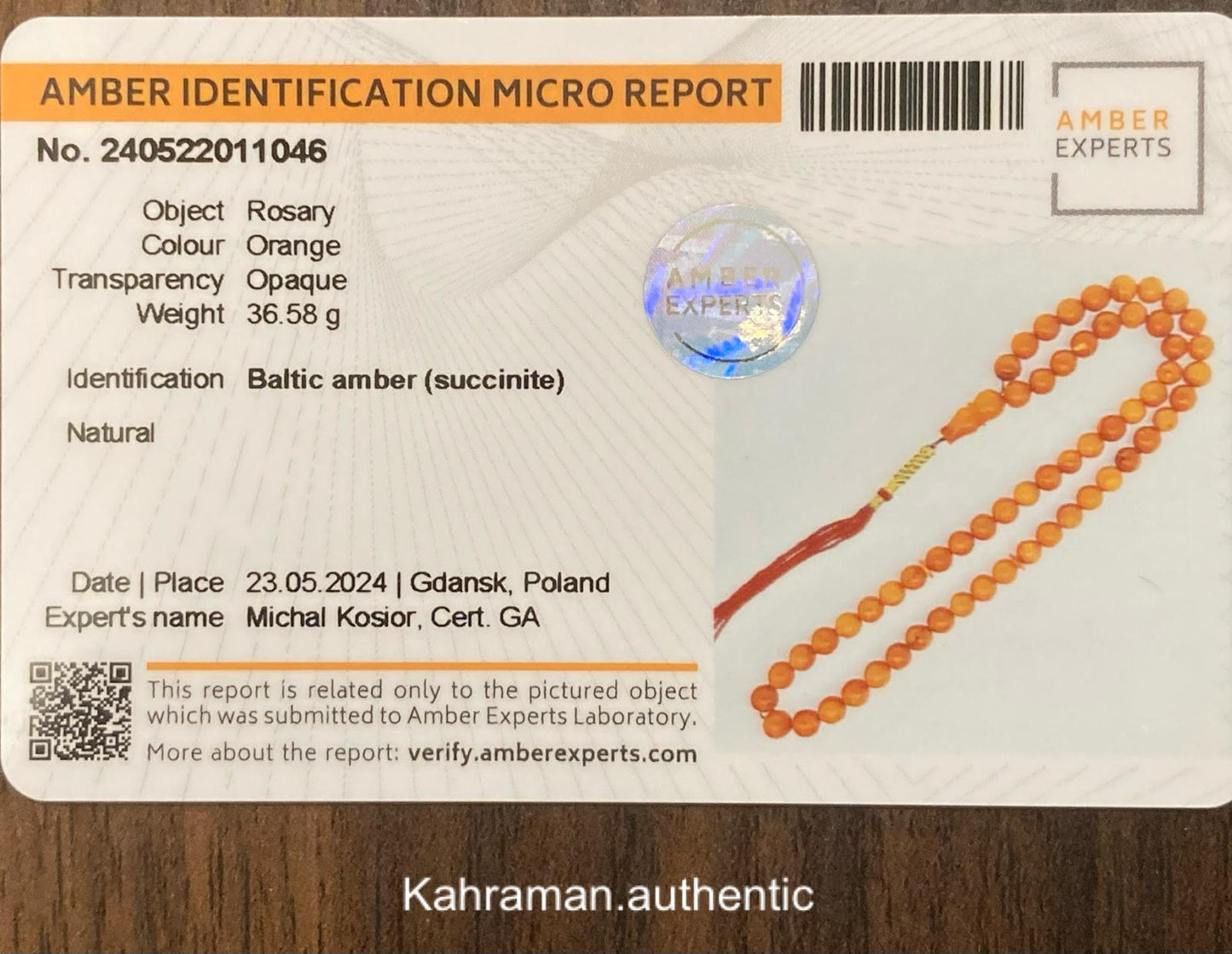 Certified natural Poland vintage amber rosary