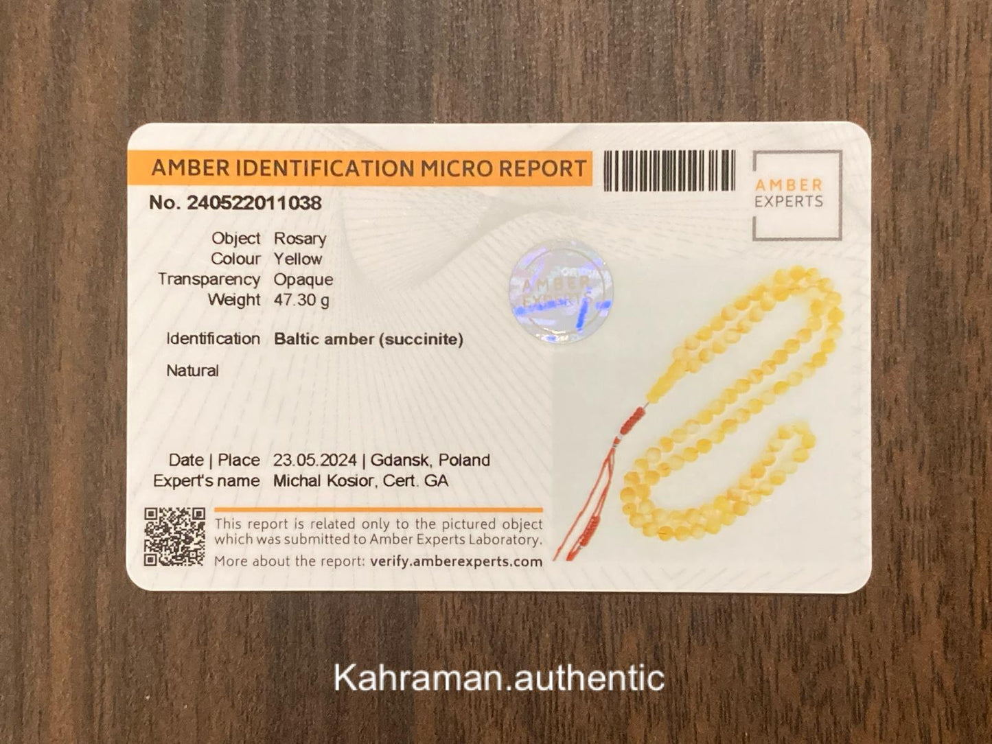 Certified amber rosary