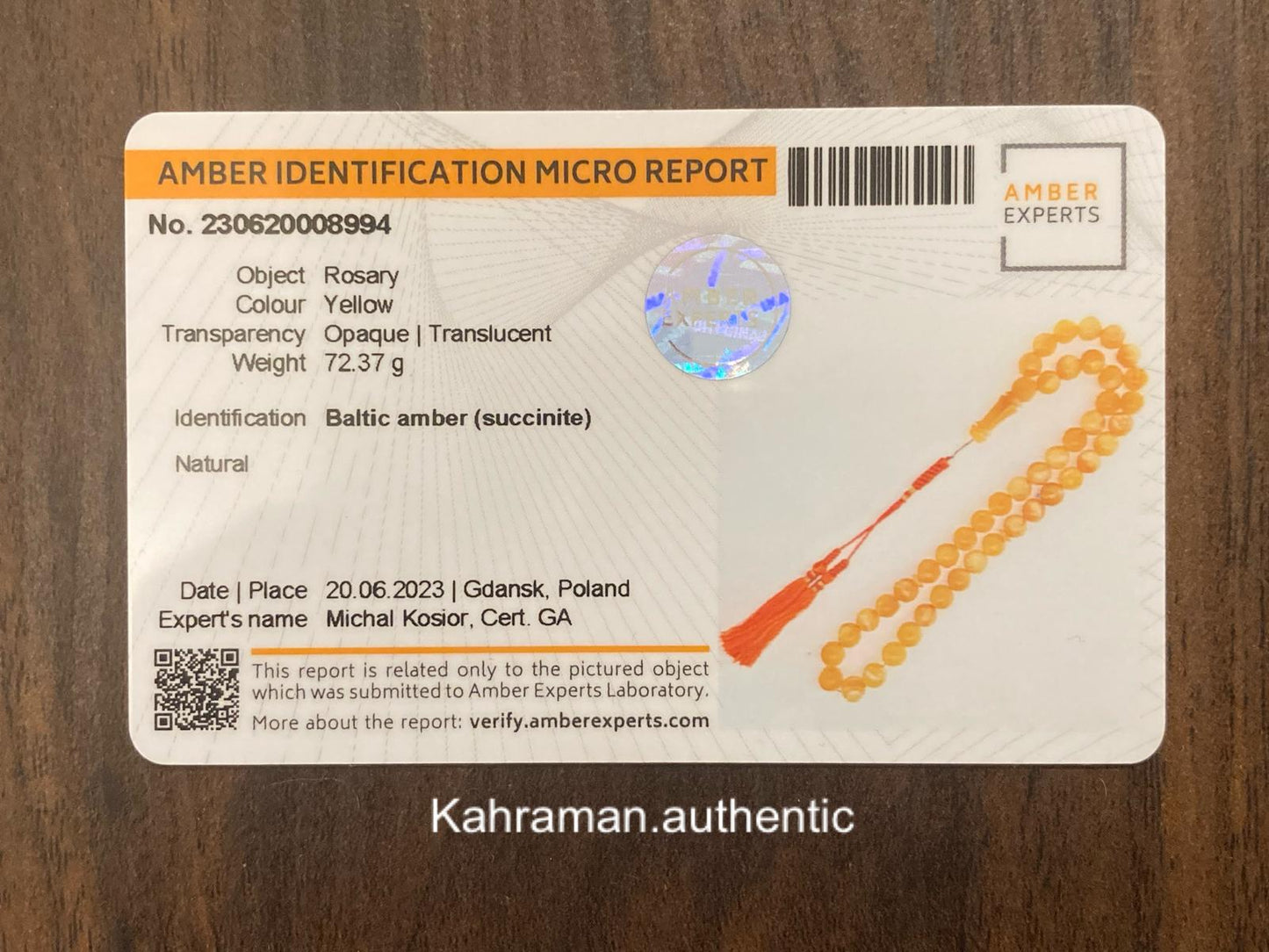 Certified amber rosary from Poland